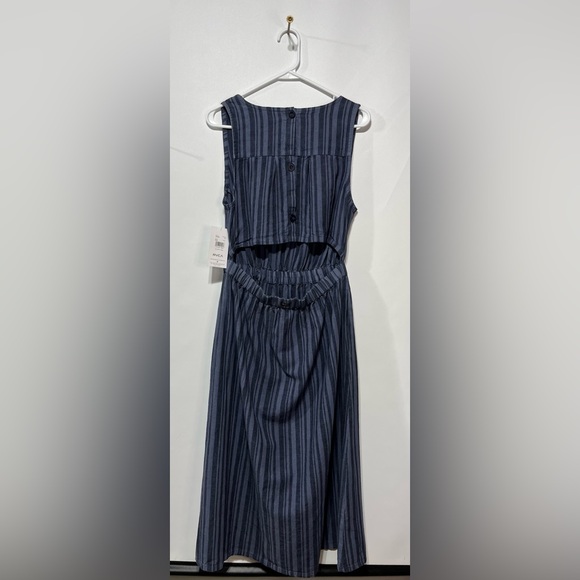 RVCA Blue Striped Midi Linen Cotton Blend Dress Size Large New With Tags - Picture 3 of 8